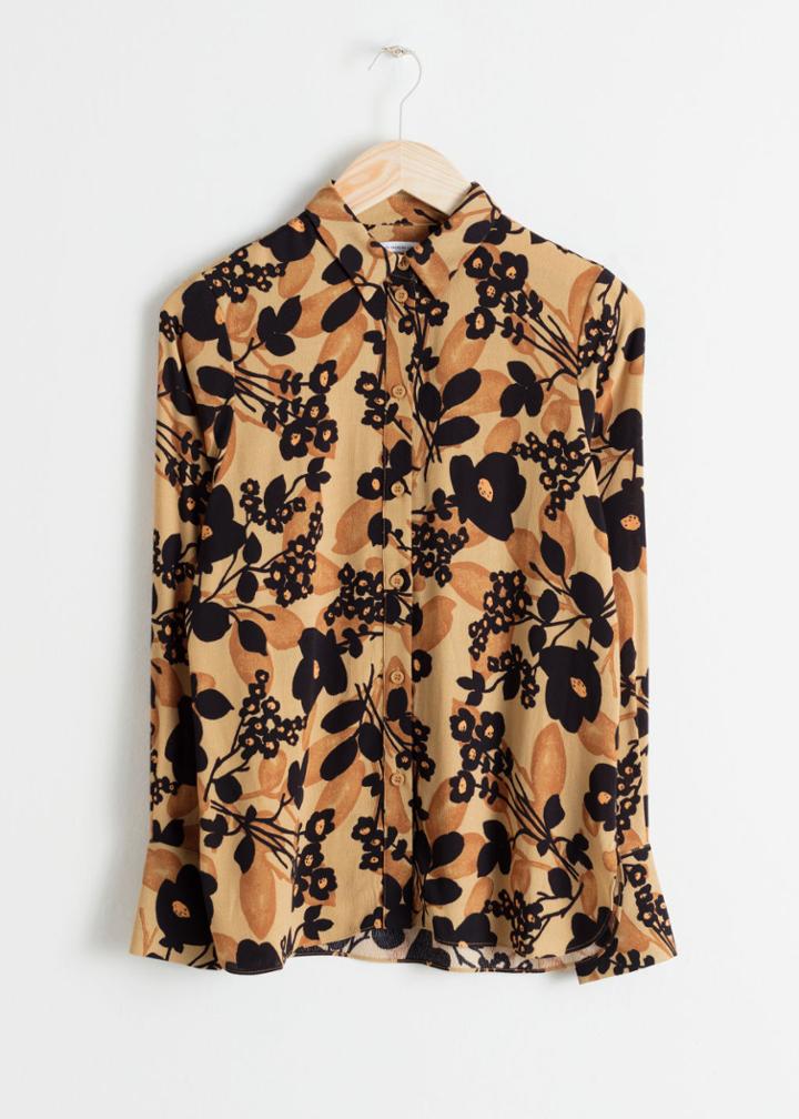 Other Stories Relaxed Fit Floral Button Up - Black