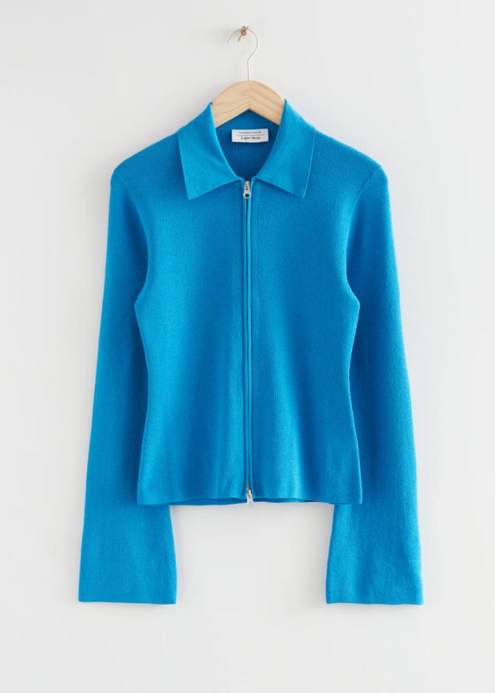 Other Stories Fitted Woven Zip Cardigan - Turquoise