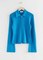 Other Stories Fitted Woven Zip Cardigan - Turquoise