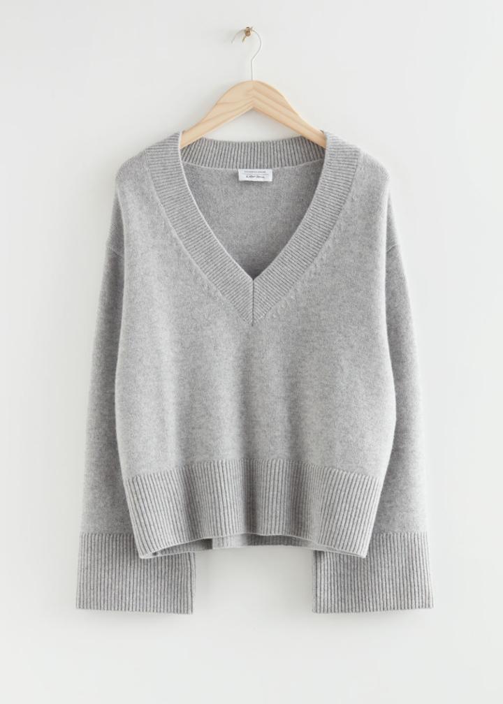 Other Stories Oversized Lambswool V-neck Sweater - Grey