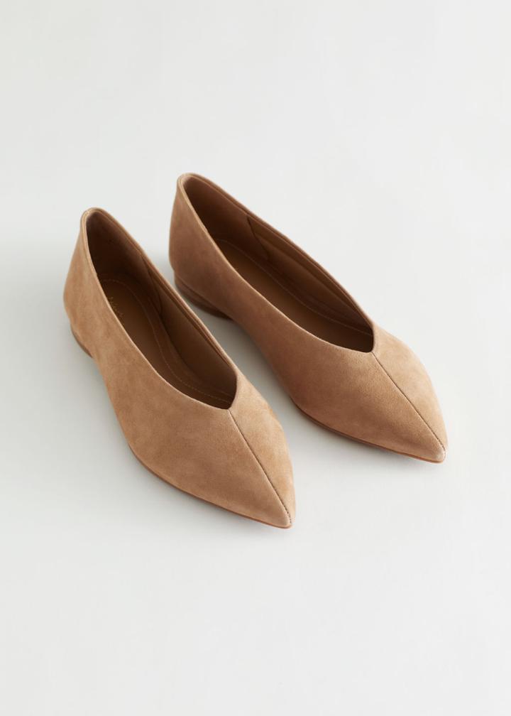 Other Stories Suede Pointed Ballerina - Beige