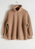 Other Stories Faux Shearling Zip Pullover - Beige