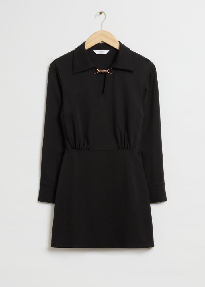Other Stories Straight Gold Buckle Mini Dress - Black