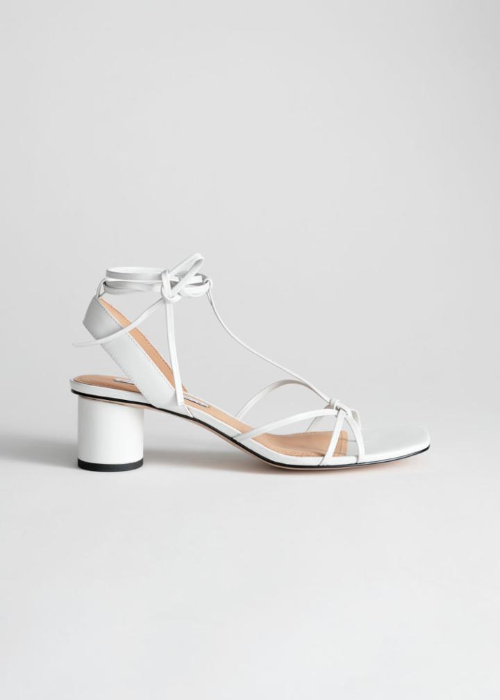 Other Stories Square Toe Lace Up Heeled Sandals - White