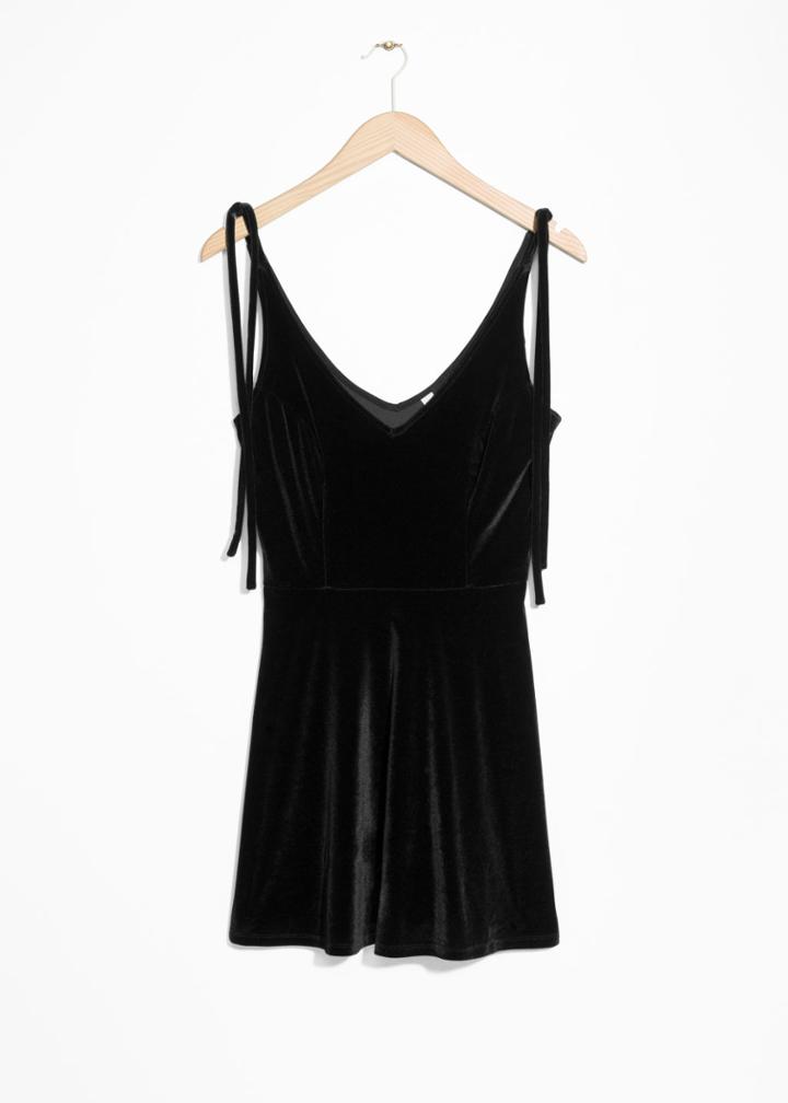 Other Stories Velour Tie Strap Dress - Black
