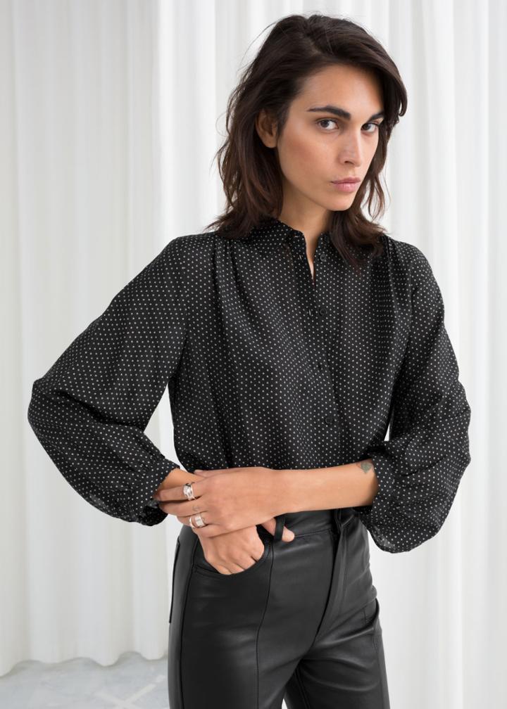 Other Stories Printed Balloon Sleeve Blouse - Black