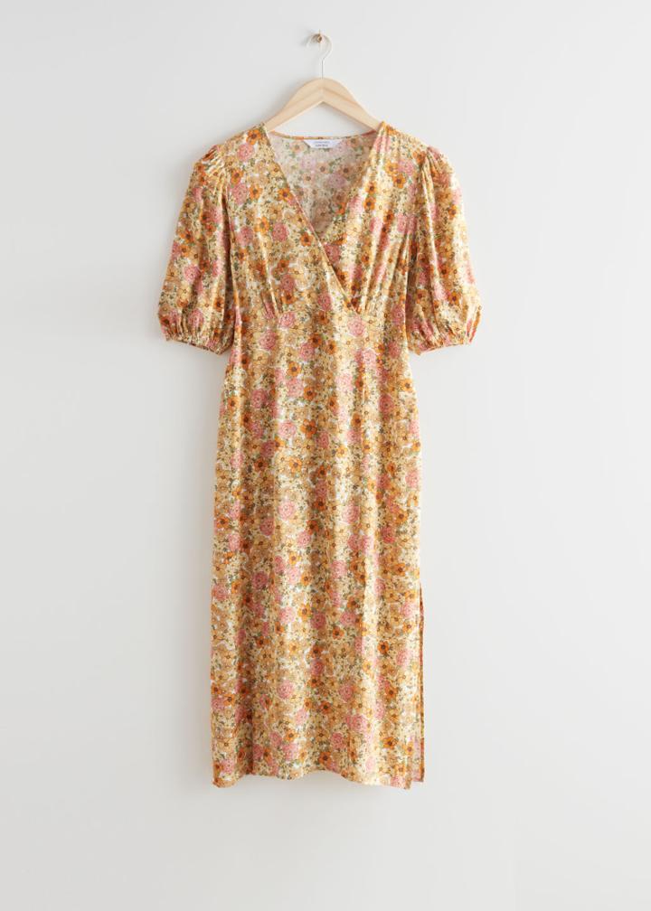 Other Stories Printed Puff Sleeve Midi Dress - Orange