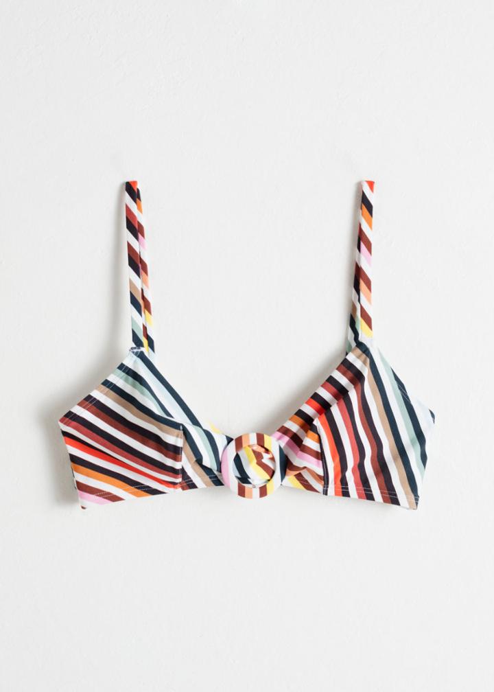 Other Stories Rainbow Stripe O-ring Bikini Top - White