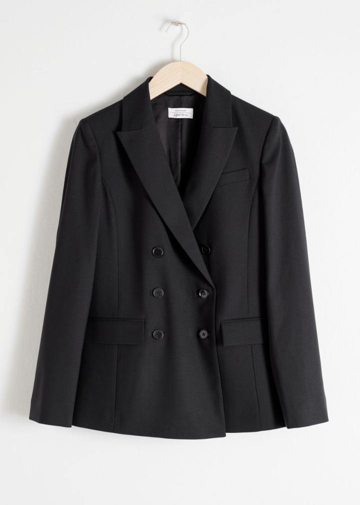 Other Stories Long Double Breasted Blazer - Black