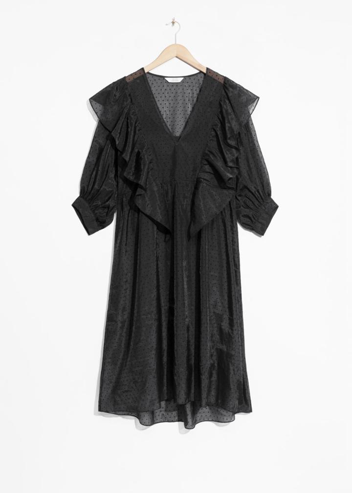 Other Stories Semi-sheer Dress With Ruffles - Black