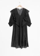 Other Stories Semi-sheer Dress With Ruffles - Black