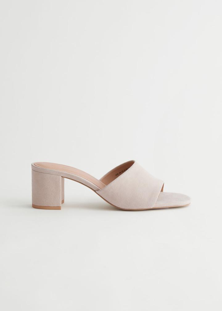 Other Stories Suede Block Heel Mule Sandals - White