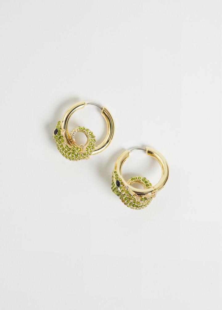 Other Stories Rhinestone Embellished Lizard Hoops - Green