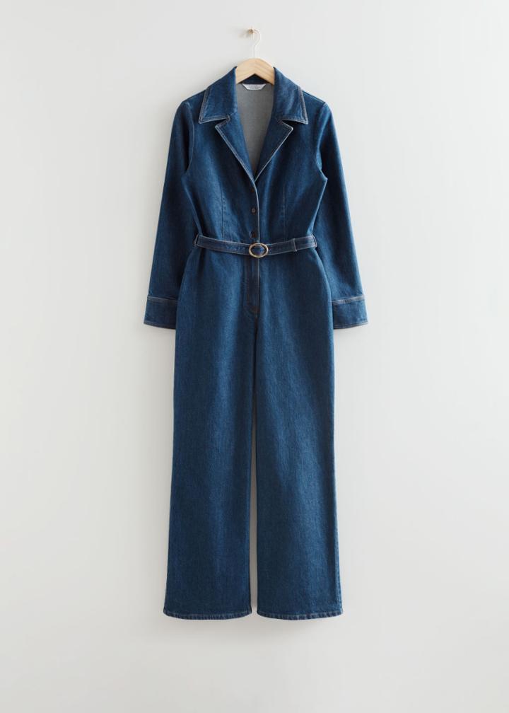 Other Stories Flared Denim Jumpsuit - Blue