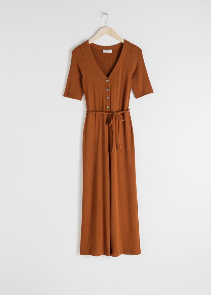 Other Stories Stretch Rib Knit Jumpsuit - Beige