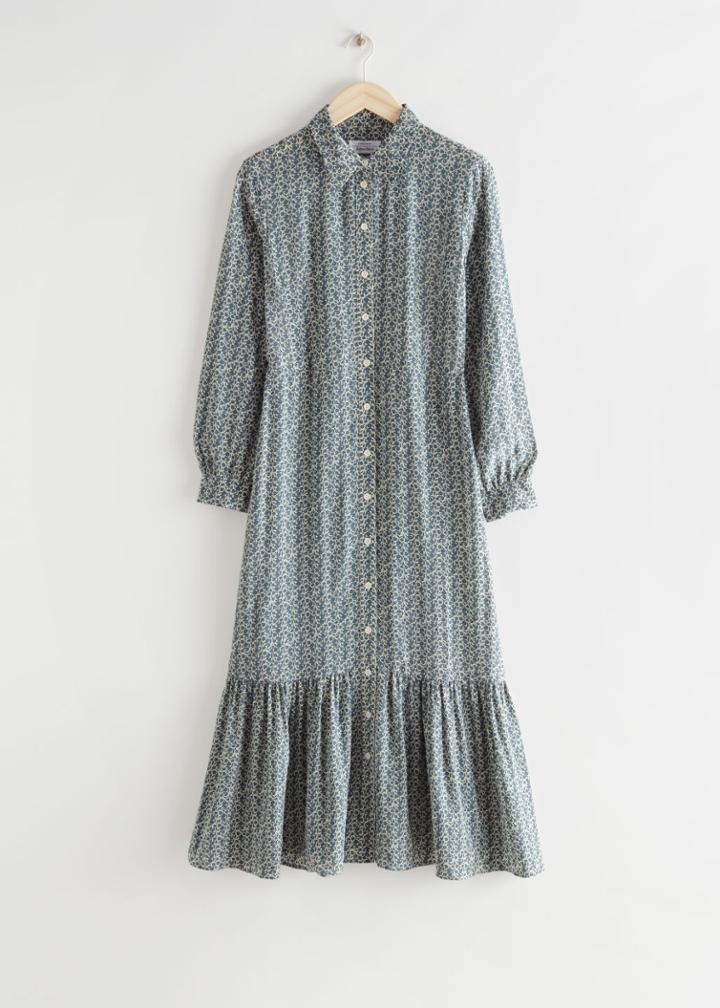 Other Stories Fluid Tiered Midi Shirt Dress - Blue