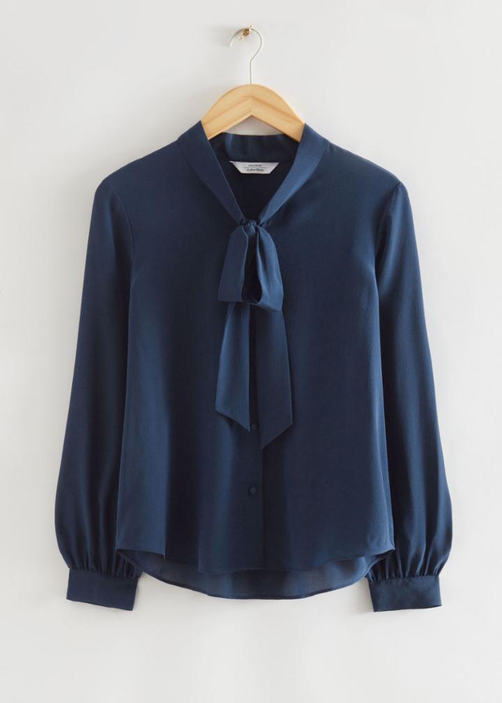 Other Stories Tie Bow Silk Blouse - Blue