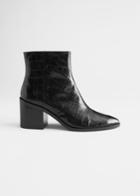 Other Stories Croc Embossed Leather Ankle Boots - Black