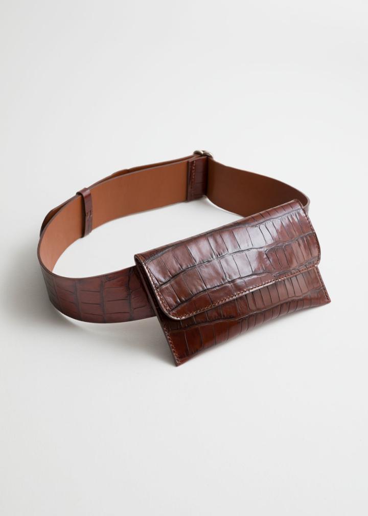 Other Stories Crocodile Embossed Leather Belt Bag - Brown
