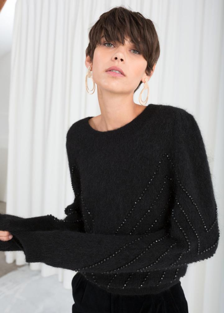 Other Stories Beaded Cropped Sweater - Black