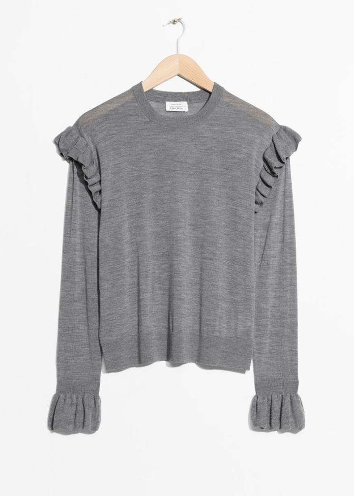 Other Stories Frill Merino Wool Sweater - Grey