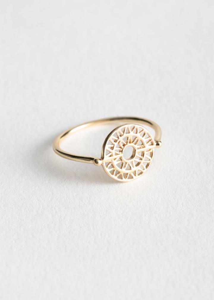 Other Stories Sun Dial Pendant Ring - Gold
