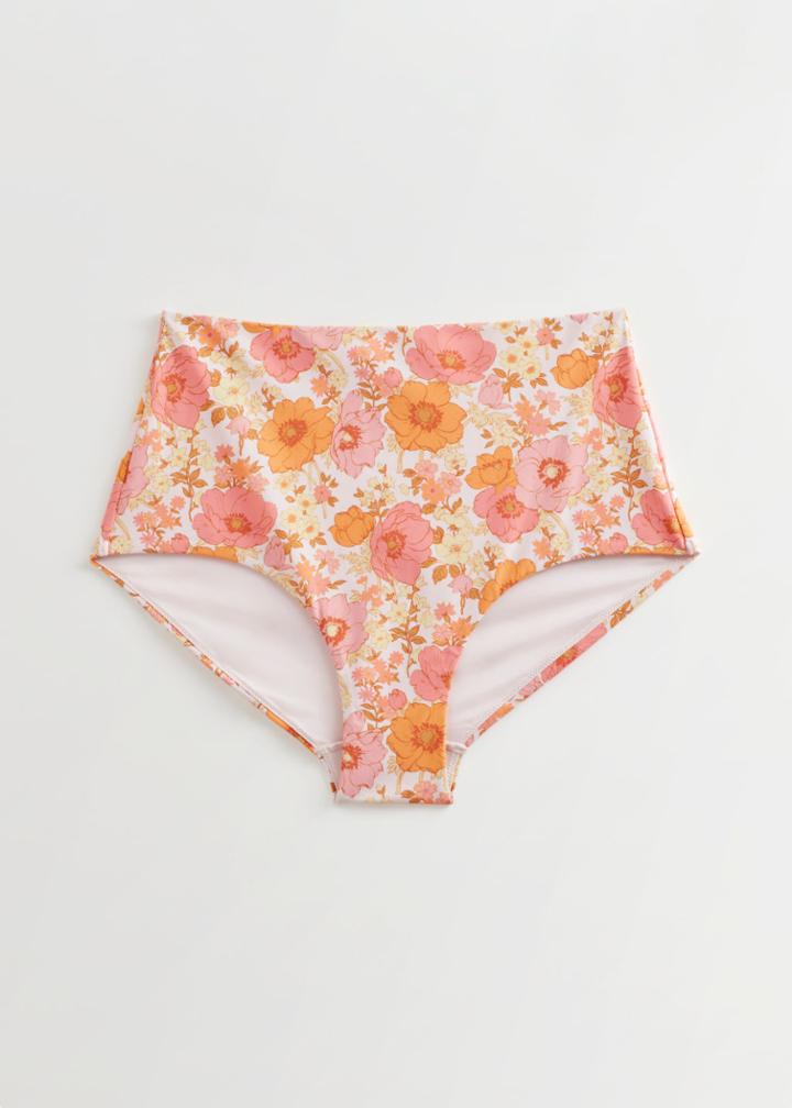 Other Stories Printed High Waisted Bikini Bottoms - Orange