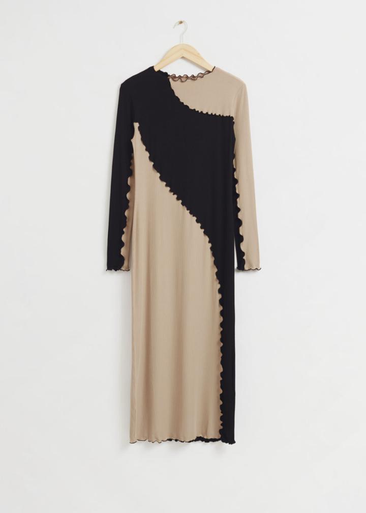 Other Stories Fitted Frilled Edge Dress - Black