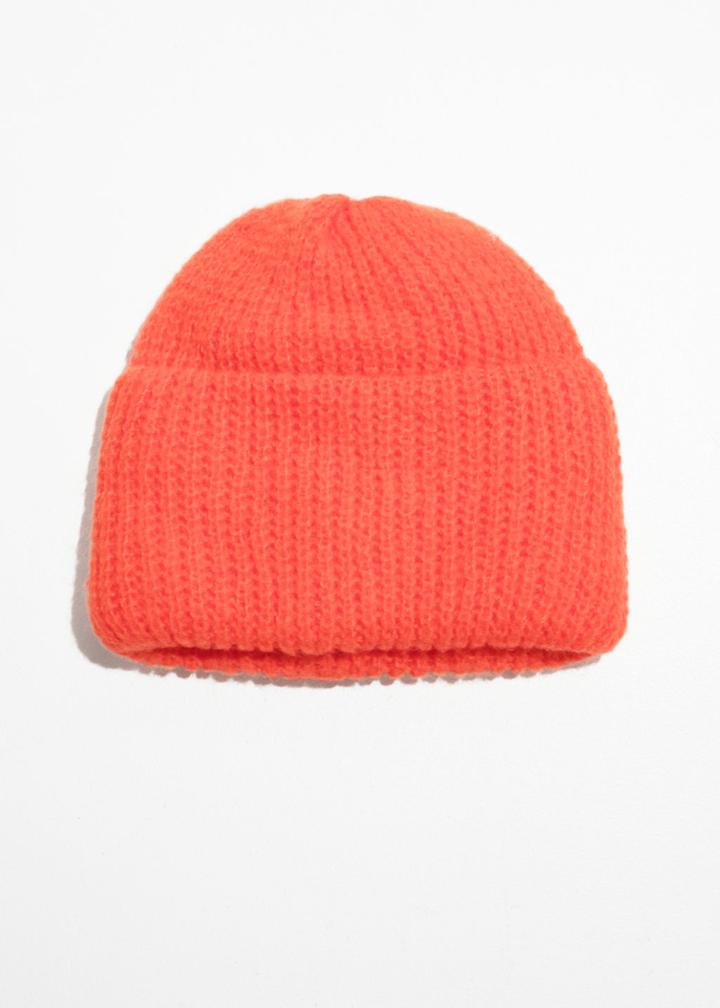 Other Stories Rib Knit Beanie - Orange