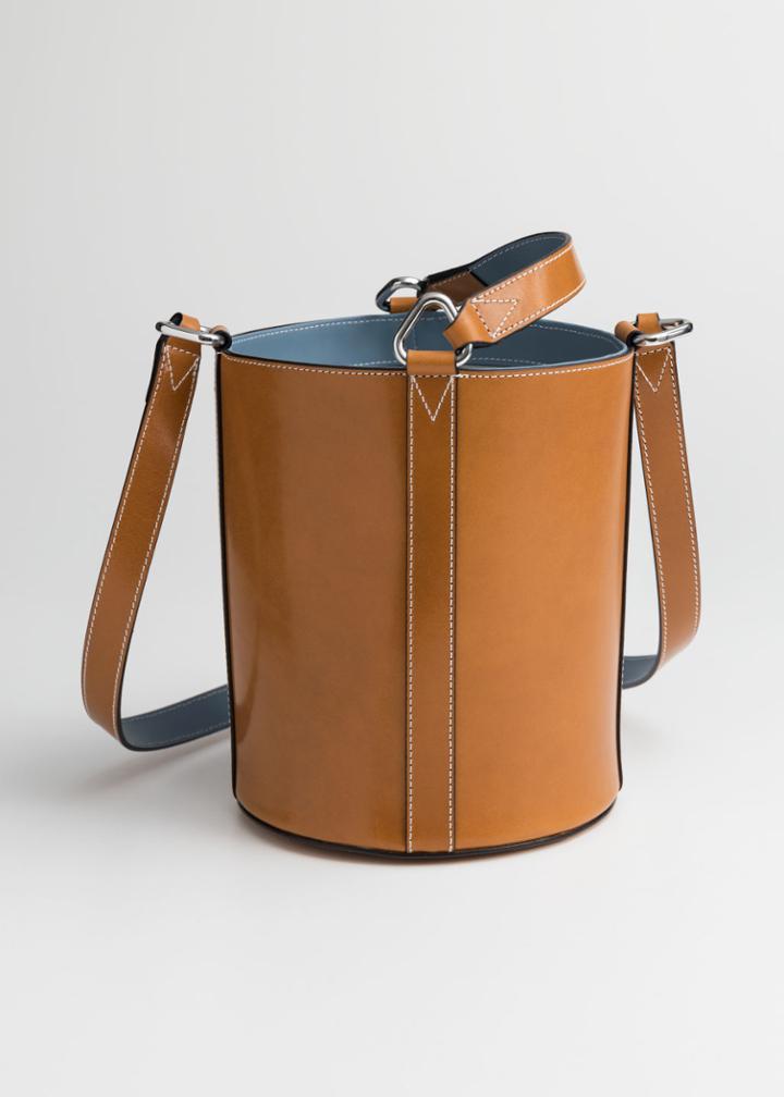 Other Stories Structured Leather Bucket Bag - Beige