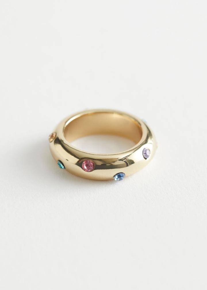 Other Stories Rhinestone Encrusted Ring - Green