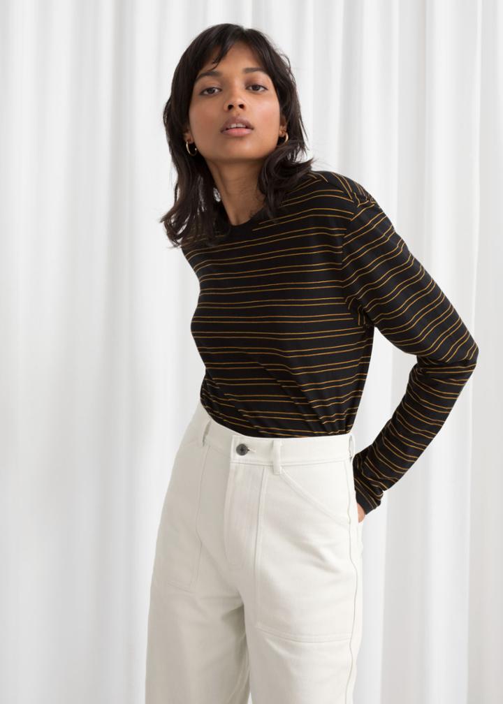 Other Stories Long Sleeve Stripe Tee - Black