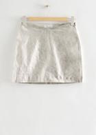 Other Stories Metallic Leather Mini Skirt - Grey