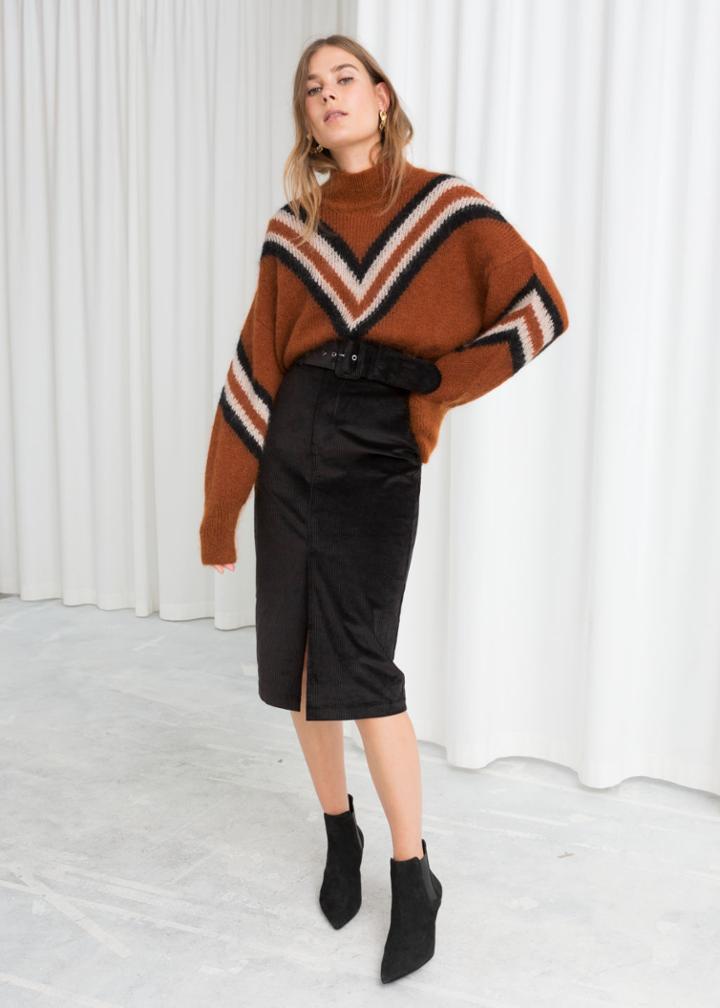 Other Stories Belted Corduroy Midi Skirt - Black