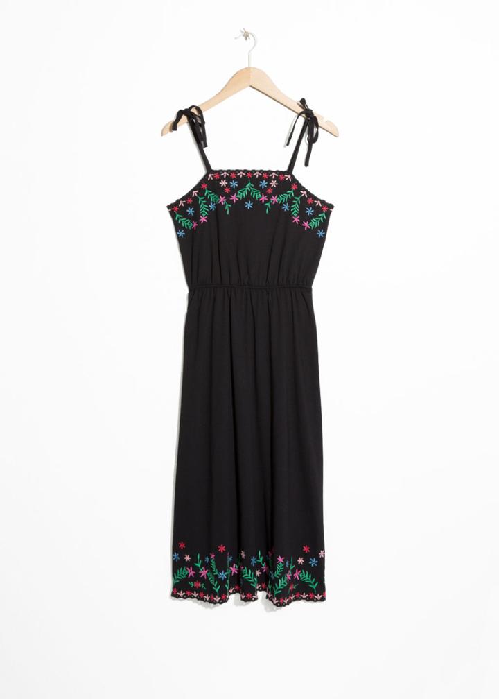 Other Stories Embroidered Summer Midi Dress - Black