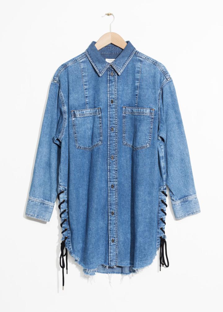 Other Stories Lace-up Denim Dress - Blue