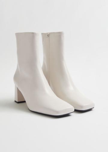 Other Stories Squared Toe Leather Boots - White