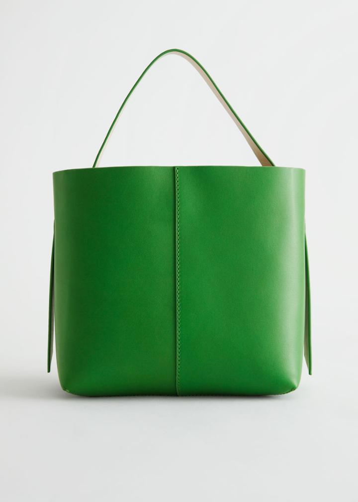 Other Stories Double Strap Leather Bucket Bag - Green