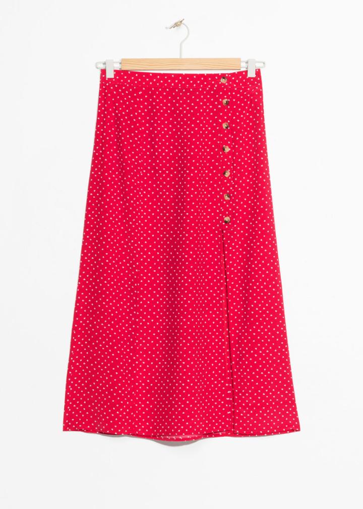Other Stories Asymmetrical Button Midi Skirt - Red