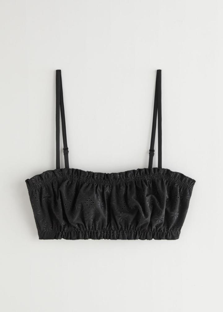 Other Stories Eyelet Embroidered Bandeau Bikini Top - Black