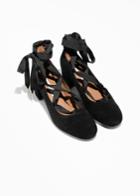 Other Stories Suede Lace Up Ballet Pump - Black
