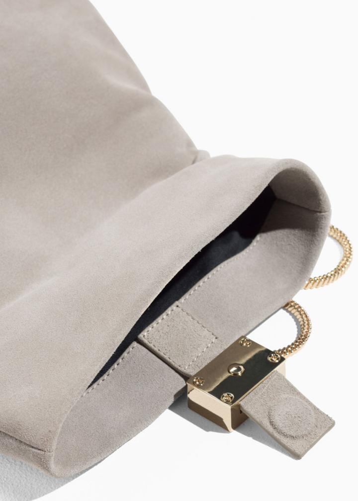 Other Stories Small Leather Fold-over Bag - Grey