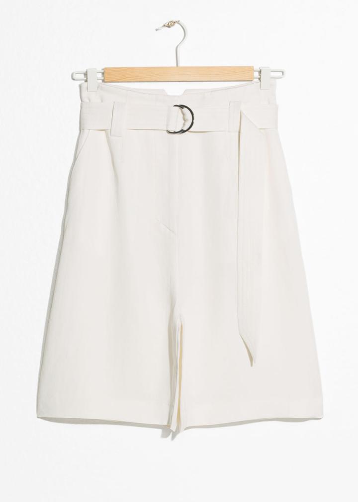 Other Stories Belted Linen Blend Shorts - White