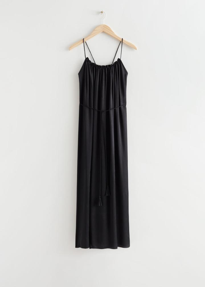 Other Stories Strappy Tassel Tie Midi Dress - Black