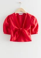 Other Stories Front Knot Linen Top - Red