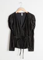 Other Stories Glitter Stripe Velvet Wrap Top - Black
