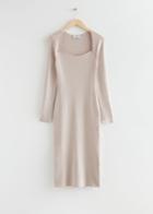 Other Stories Sweetheart Slim Ribbed Dress - Beige