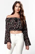 Kendall & Kylie Bell Sleeve Cropped Off-the-shoulder Top