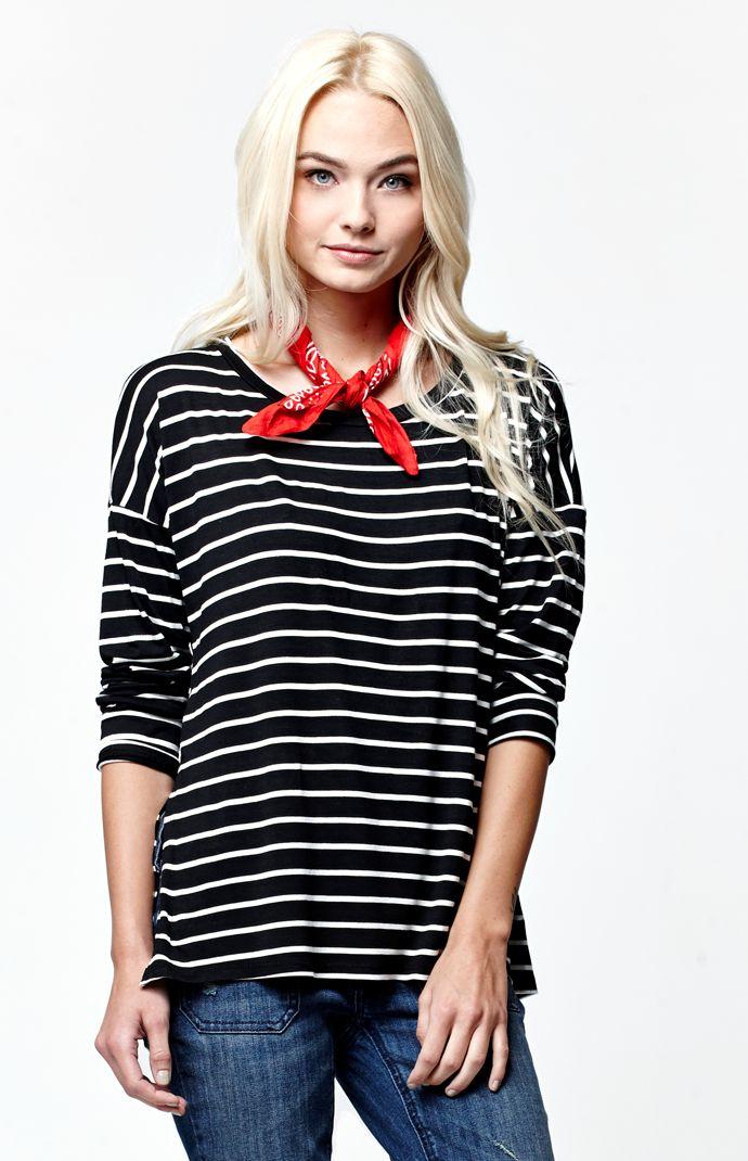 La Hearts Stripe Crew Long Sleeve Top
