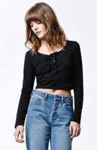 La Hearts Lace-up Cropped Long Sleeve Top